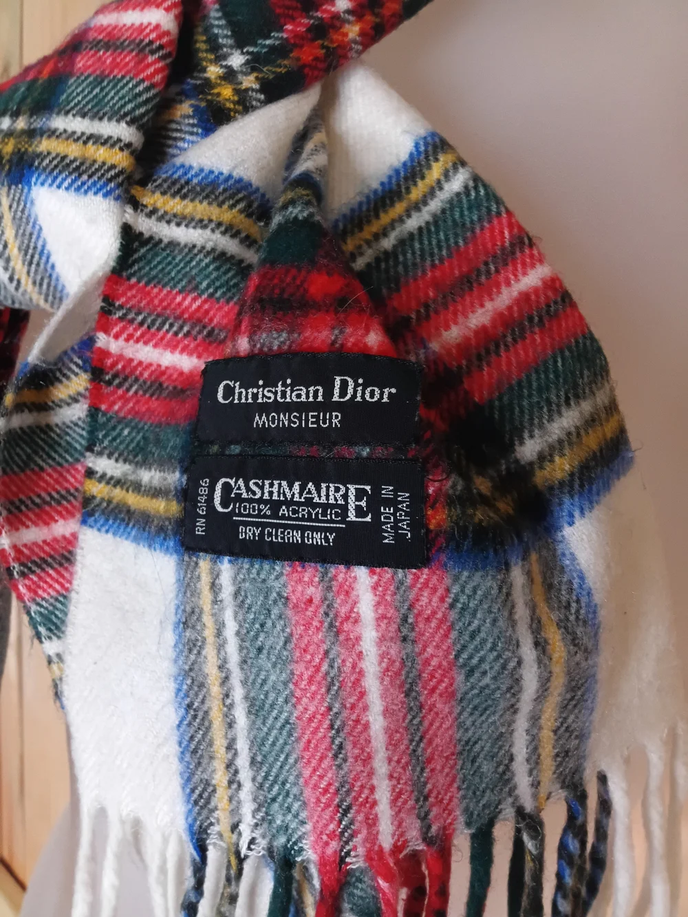Dior Red, White and Black Plaid Fringed Scarf